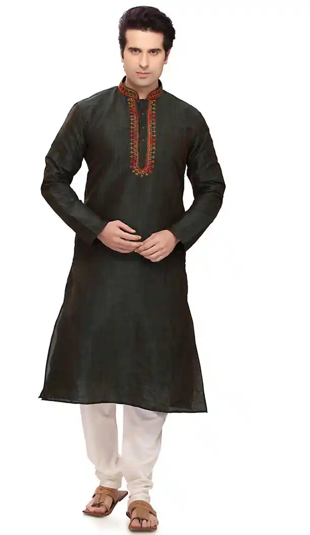 Green Color Art Silk Formal Wear Men's Readymade Kurta Pajama | FH431868601