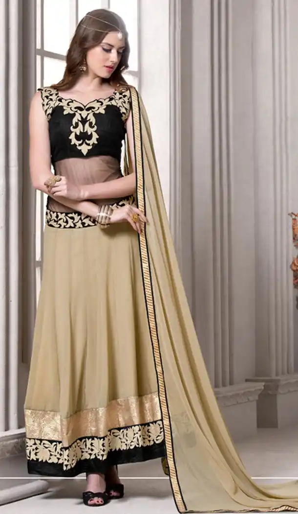 Tan Brown Georgette Long Lenght Pakistani Anarkali Salwar Kameez | FH432168631