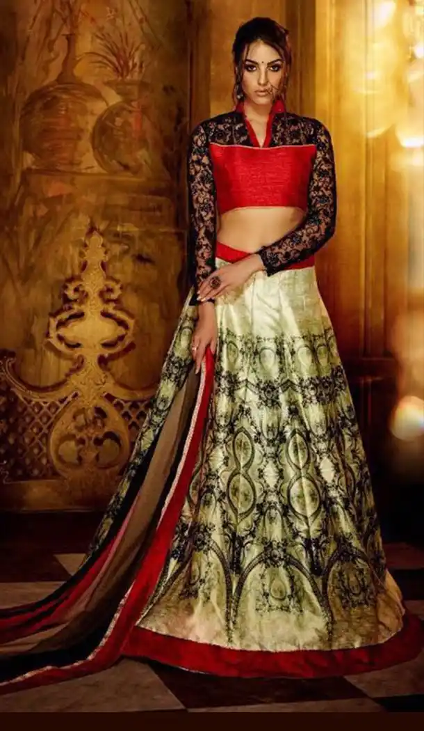 Olive Green Silk Woman Party Wear Lehenga Choli Online | FH432368645