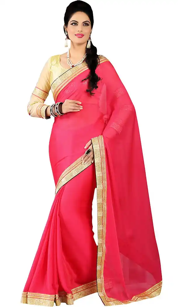 Deep Pink Crepe Silk Traditional Contemporary Sarees with Stitched Blouse  | FH434068877