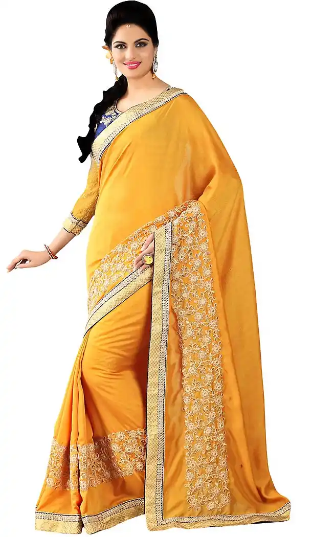 Orange Cotton Traditional Embroidered Sarees with Stitched Blouse  | FH434068878