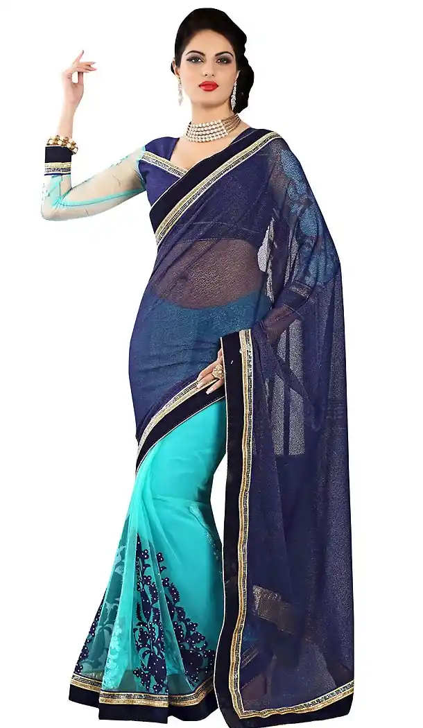 Navy Blue Net,Fancy Traditional Contemporary Sarees with Stitched Blouse  | FH434068882