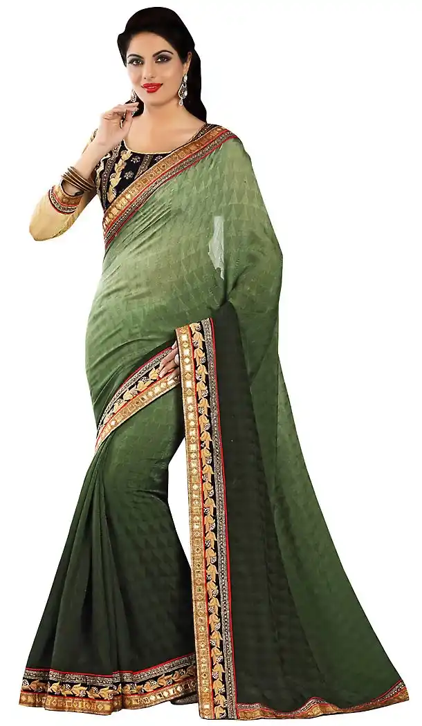 Olive Green Georgette Traditional Contemporary Sarees with Stitched Blouse  | FH434068883