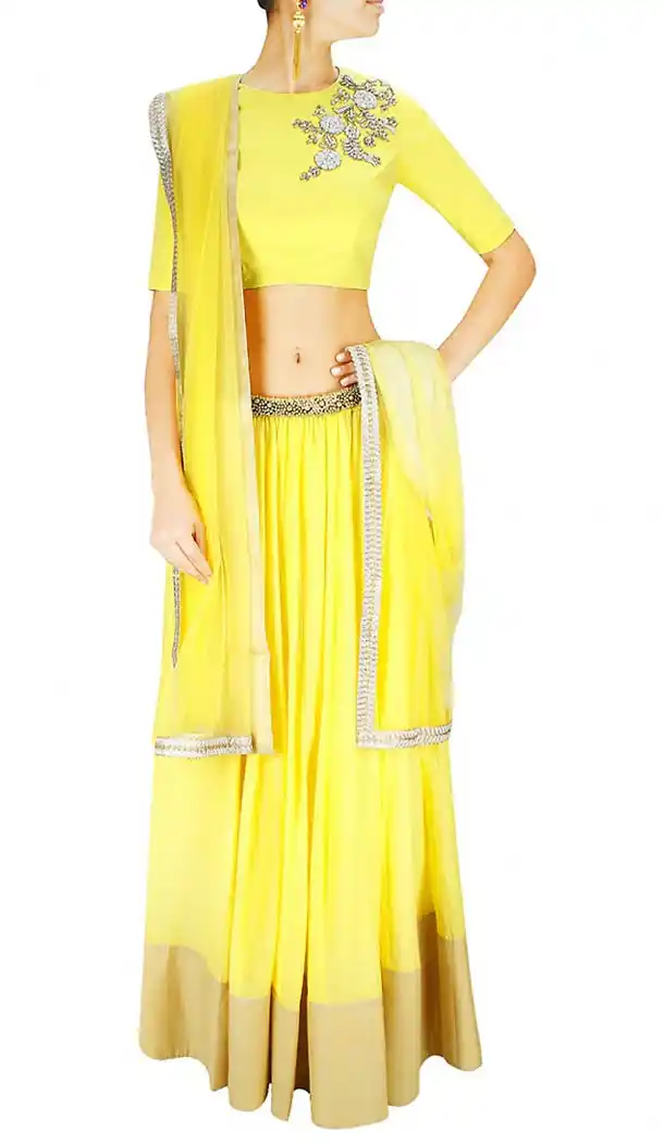 Yellow Georgette Designer Readymade Lehenga Choli Online | FH434268898