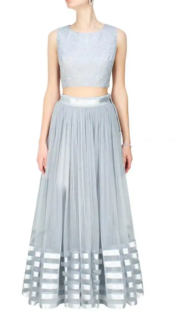 Slate Gray Net Designer Readymade Lehenga Choli Online | FH434268902