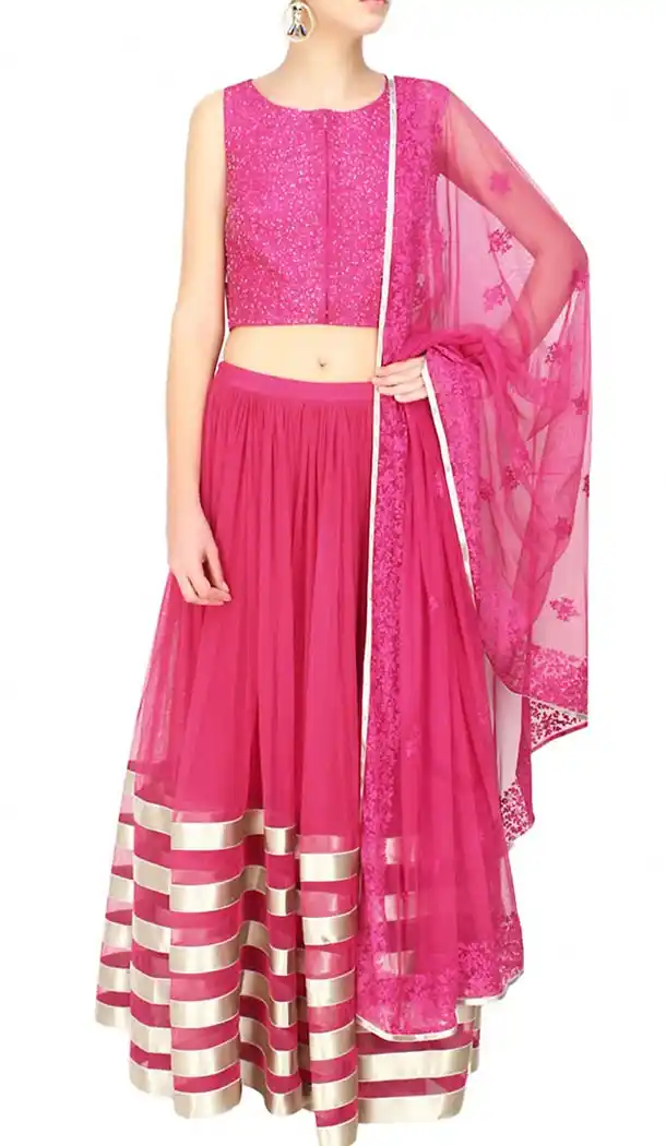 Deep Pink Net Designer Readymade Lehenga Choli Online | FH434268903