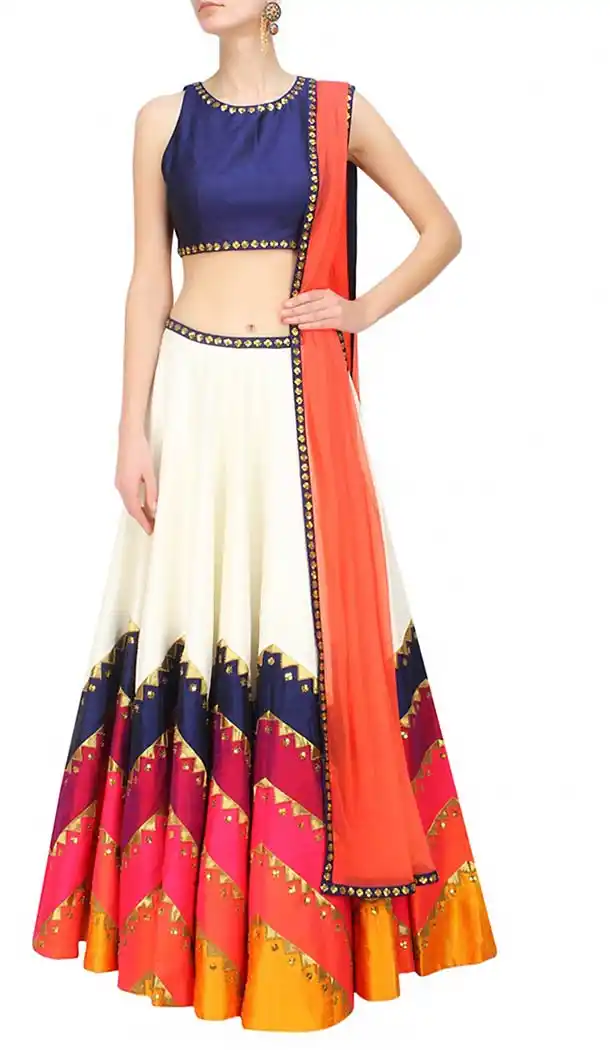 Off White Dupioni Raw Silk Designer Readymade Lehenga Choli Online | FH434368908