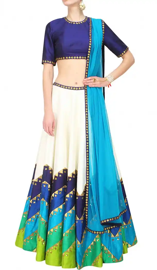 Off White Dupioni Raw Silk Designer Readymade Lehenga Choli Online | FH434368909