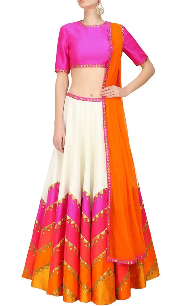 Off White Dupioni Raw Silk Designer Readymade Lehenga Choli Online | FH434368910