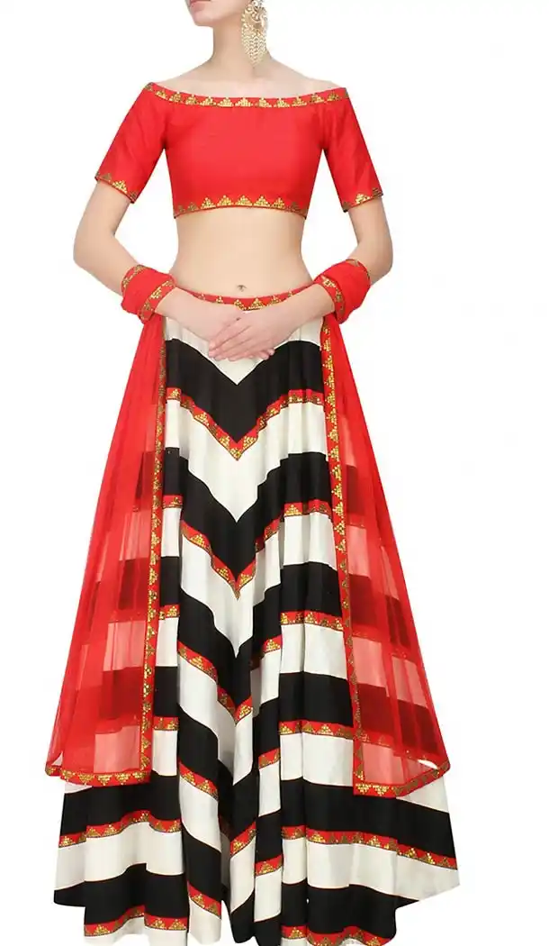 Black Dupioni Raw Silk Designer Readymade Lehenga Choli Online | FH434368913