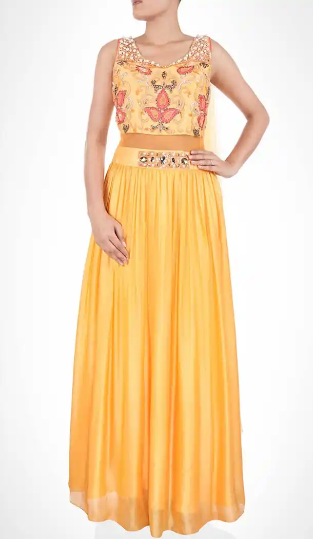 Yellow Chanderi Silk Designer Readymade Lehenga Choli Online | FH434468915
