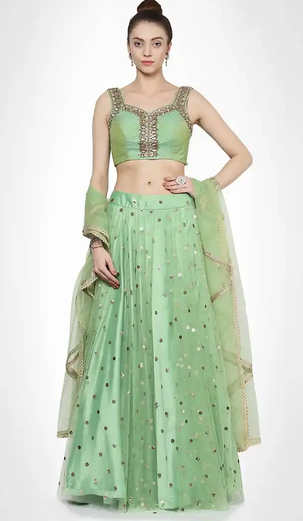 Mint Green Net Designer Readymade Lehenga Choli Online | FH434468920