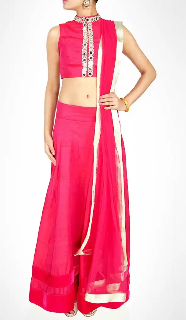 Deep Pink Dupioni Raw Silk Designer Readymade Lehenga Choli Online | FH434468921