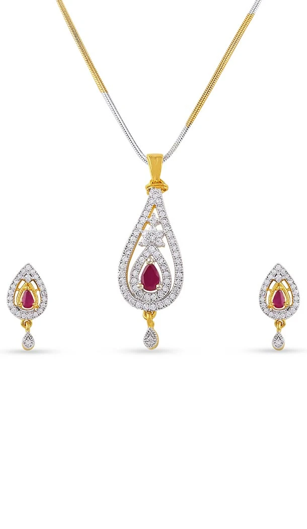 American Diamond Silver and Gold Precious Jewellery Pendant Set | FH434769118