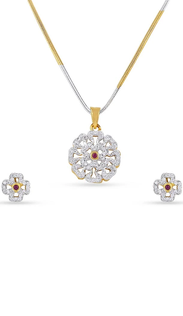 American Diamond Silver and Gold Pendant Set | FH434769119