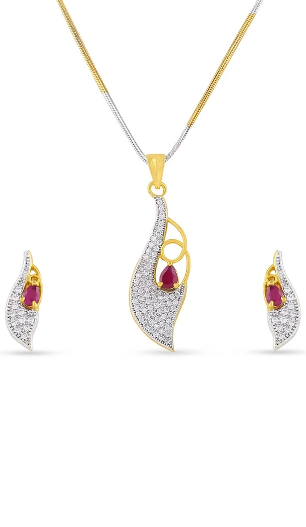 Silver and Gold American Diamond Jewellry Pendant Set | FH434769121