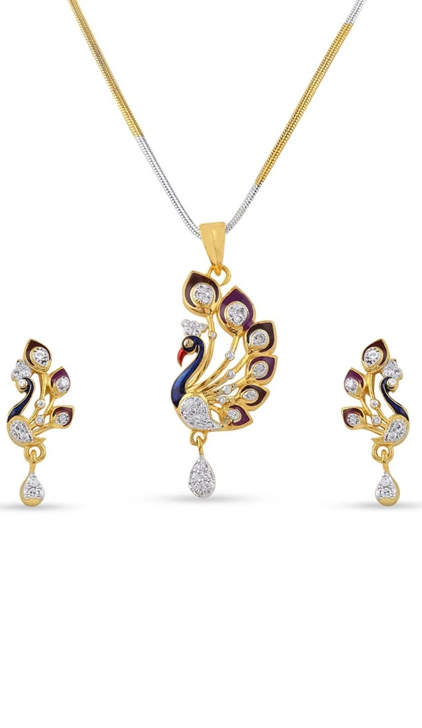 Gorgeous Silver and Gold American Diamond Jewellry Pendant Set | FH434769123