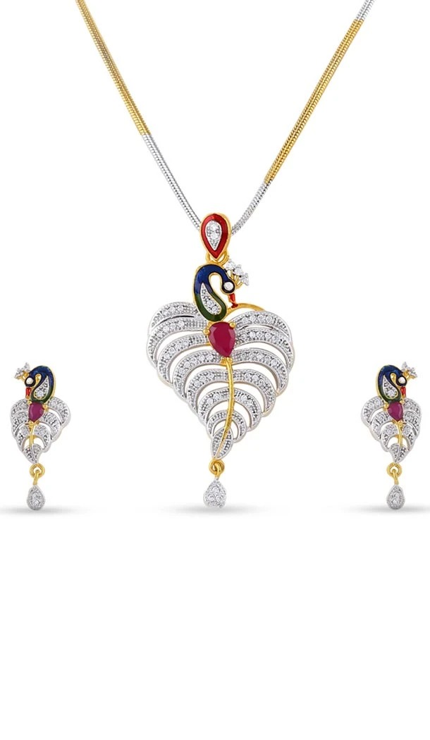 Attractive Silver and Gold American Diamond Jewellry Pendant Set | FH434769124