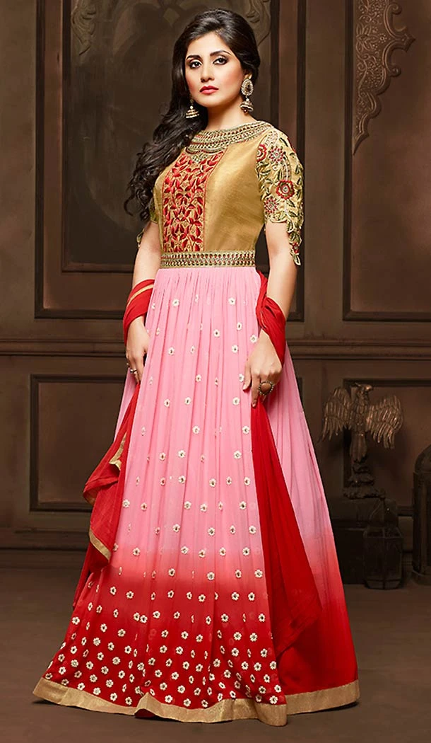 Salmon Georgette Pakistani Salwar Kameez Collection | FH434969008