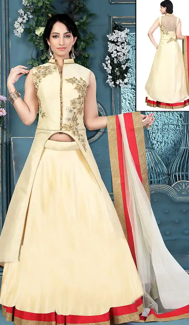 Cream Dupioni Raw Silk Bridal Wedding Readymde Lehengas Choli with Dupatta | FH435268998