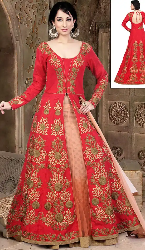 Salmon Net Bridal Wedding Readymde Lehengas Choli with Dupatta | FH435269003