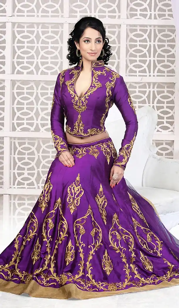 Purple Dupioni Raw Silk Bridal Wedding Readymde Lehengas Choli with Dupatta | FH435269004
