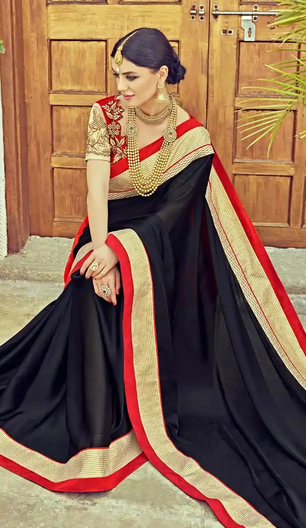 Navy Blue Satin Traditional Contemporary Sarees with Stitched Blouse  | FH435469024