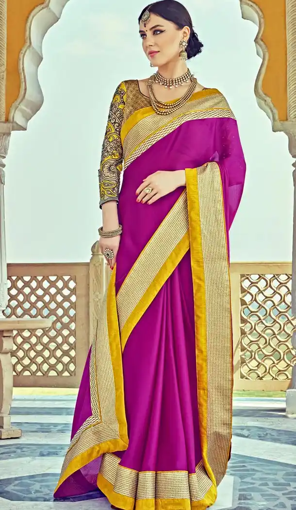 Deep Pink Satin Traditional Contemporary Sarees with Stitched Blouse  | FH435469029