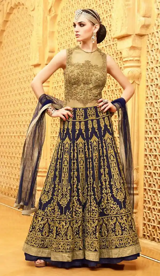 Navy Blue Net Pakistani Salwar Kameez Collection For Eid | FH435669063