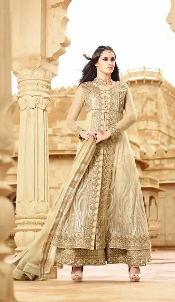 Tan Brown Net Pakistani Salwar Kameez Collection For Eid | FH435669067