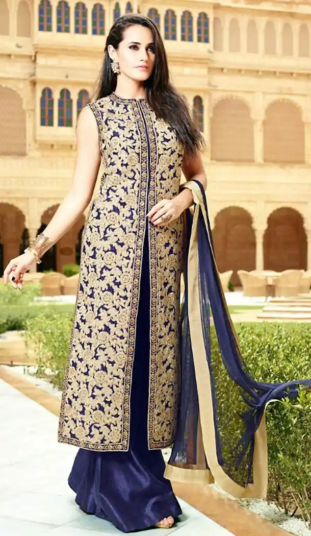 Navy Blue Net Pakistani Salwar Kameez Collection For Eid | FH435669068