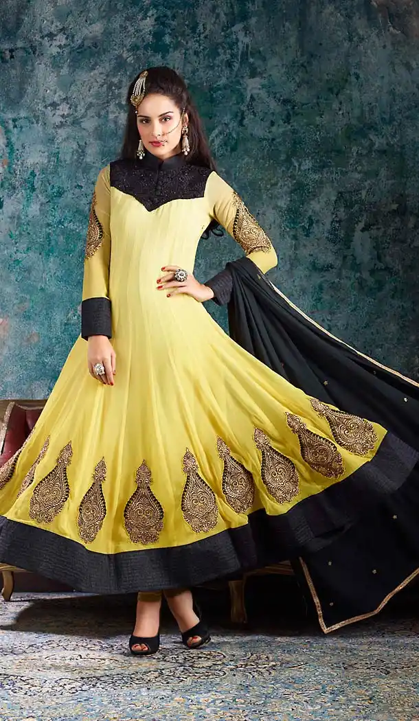 Yellow Georgette Pakistani Salwar Kameez Collection For Eid | FH435769069