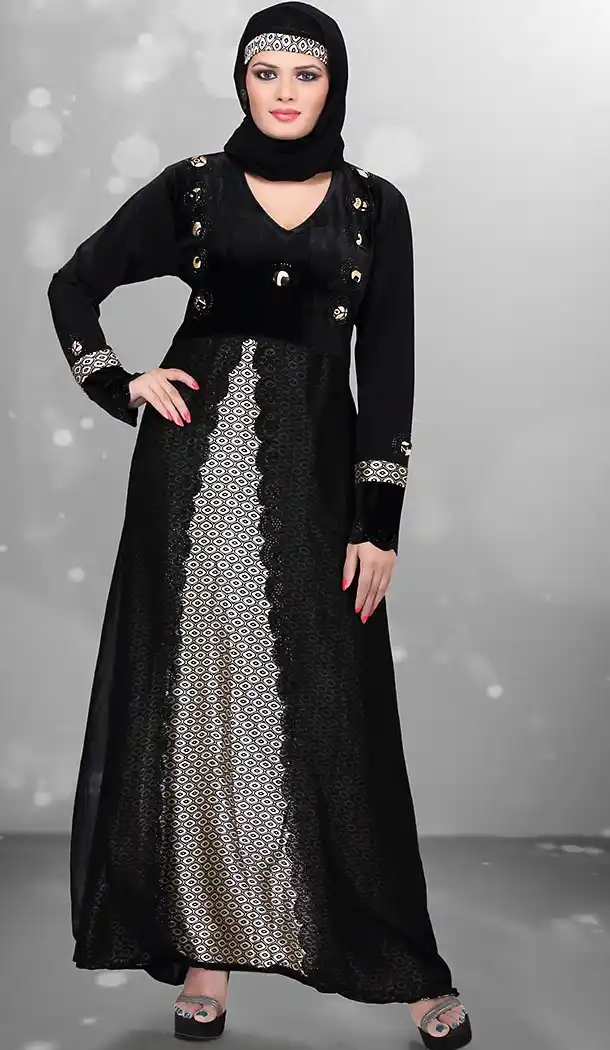 Black Color Lycra,Velvet Islamic Burqa Hijab with Abaya Collection Online | FH435869076
