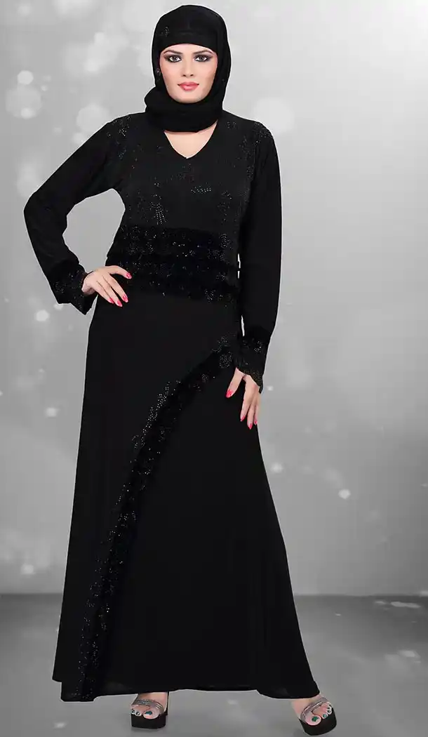 Black Color Lycra,Velvet Islamic Burqa Hijab with Abaya Collection Online | FH435869077