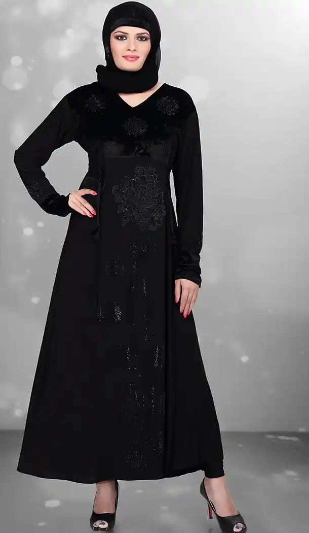 Black Color Lycra,Velvet Islamic Burqa Hijab with Abaya Collection Online | FH435869079