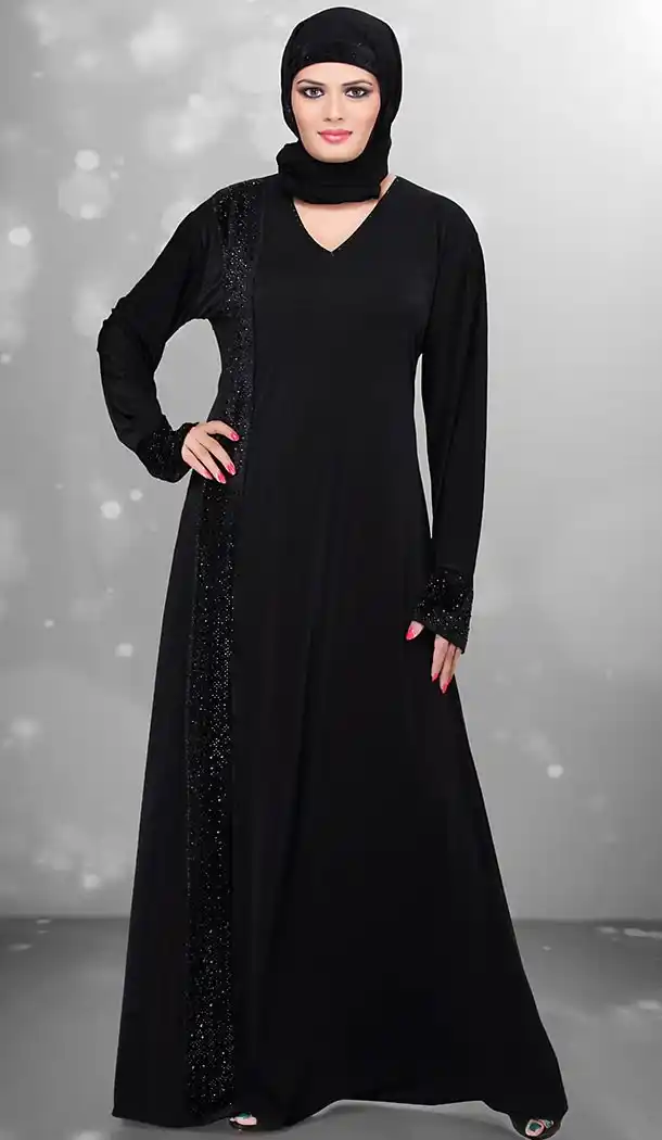 Black Color Lycra,Velvet Islamic Burqa Hijab with Abaya Collection Online | FH435869084
