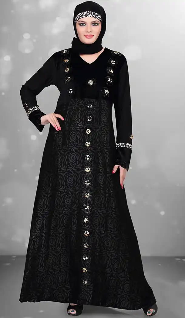 Black Color Lycra,Velvet Islamic Burqa Hijab with Abaya Collection Online | FH435869086
