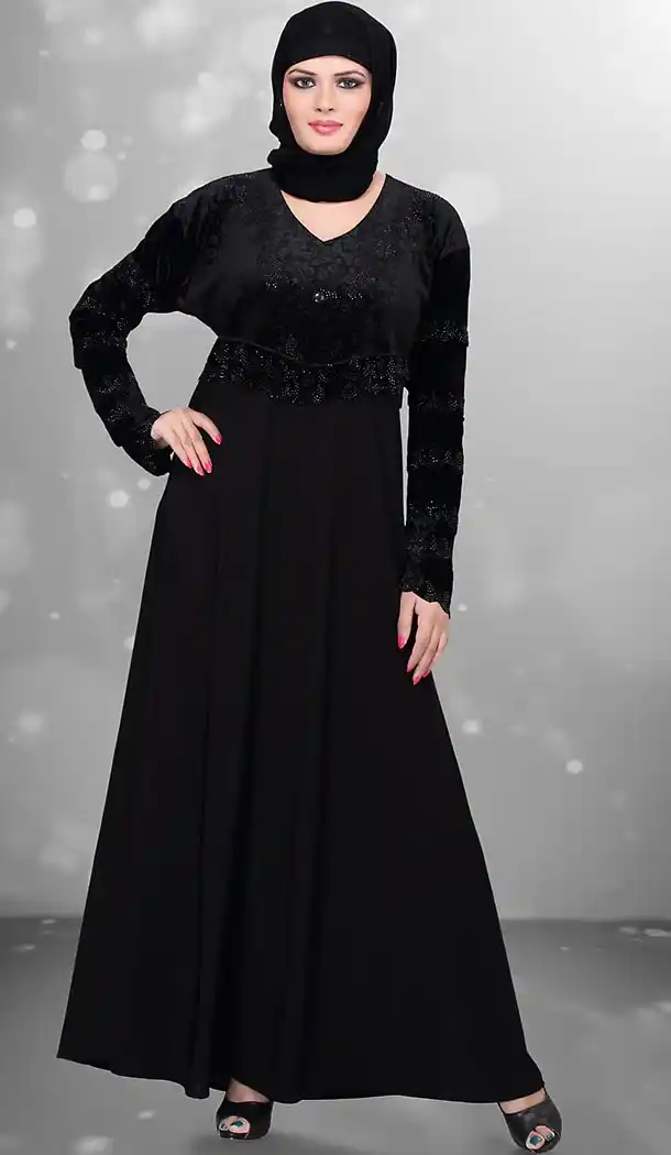 Black Color Lycra,Velvet Islamic Burqa Hijab with Abaya Collection Online | FH435869087