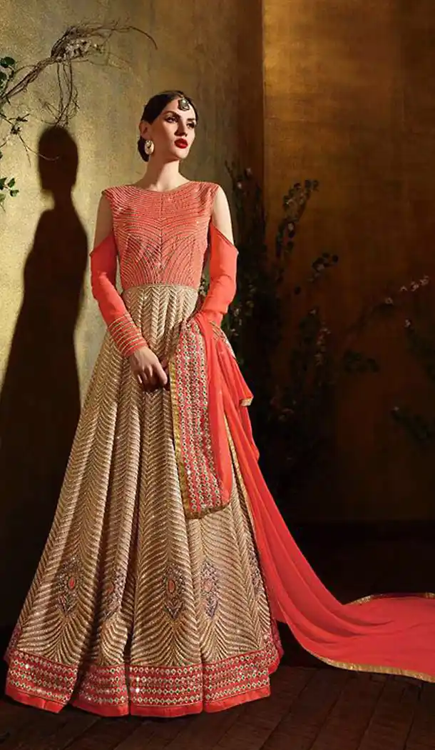 Tan Brown Georgette Stylish Pakistani Designer Stitched Churididar Kameez with Dupatta | FH436369137