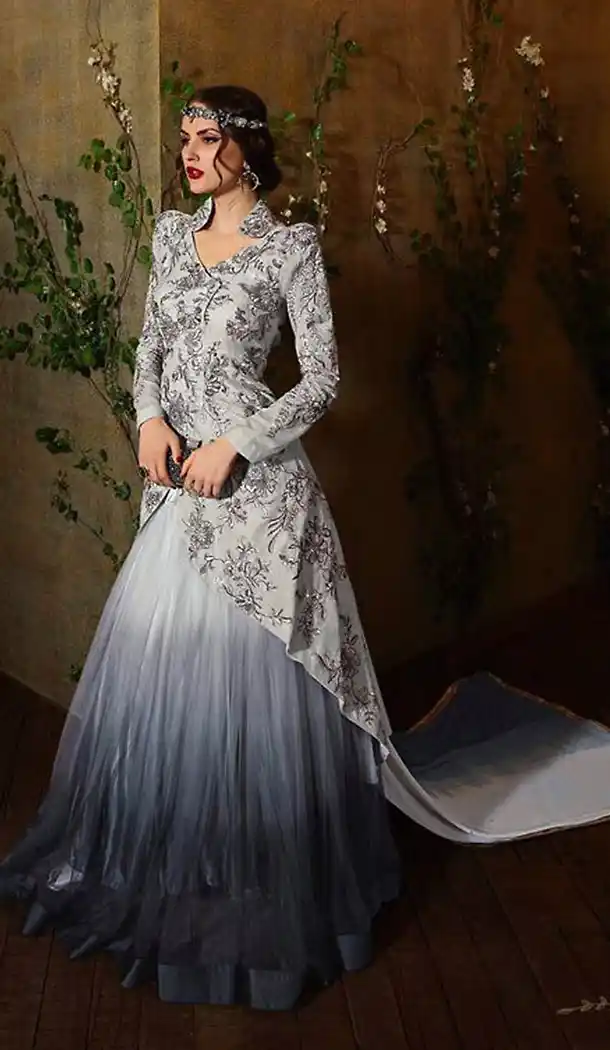 Dove Jacquard Stylish Pakistani Designer Stitched Narrow Pants Kameez with Dupatta | FH436369138