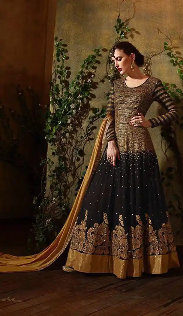 Black Georgette Stylish Pakistani Designer Stitched Narrow Pants Kameez with Dupatta | FH436369139