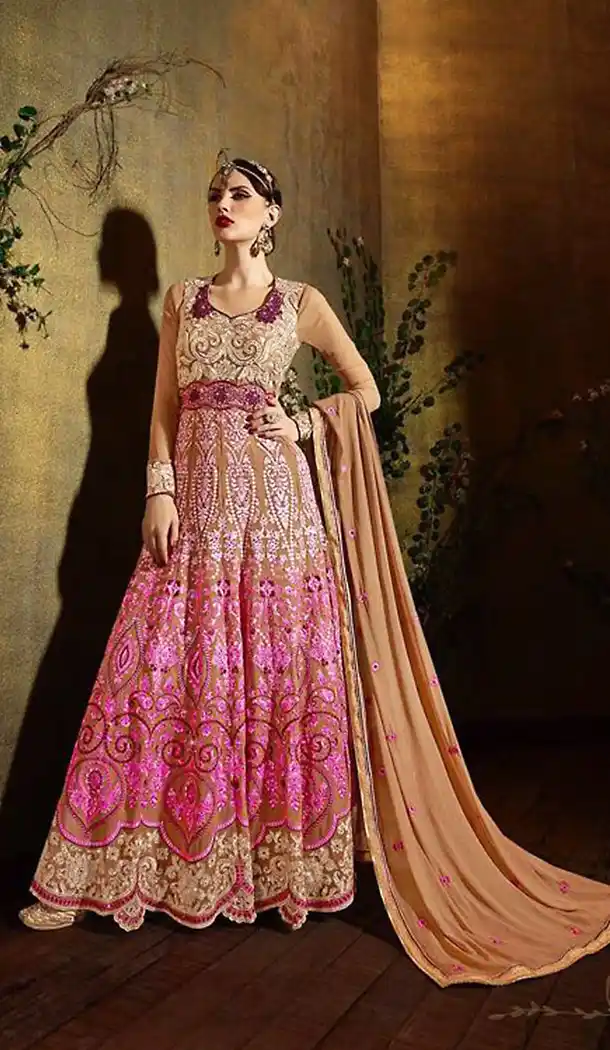 Tan Brown Georgette Stylish Pakistani Designer Stitched Churididar Kameez with Dupatta | FH436369140