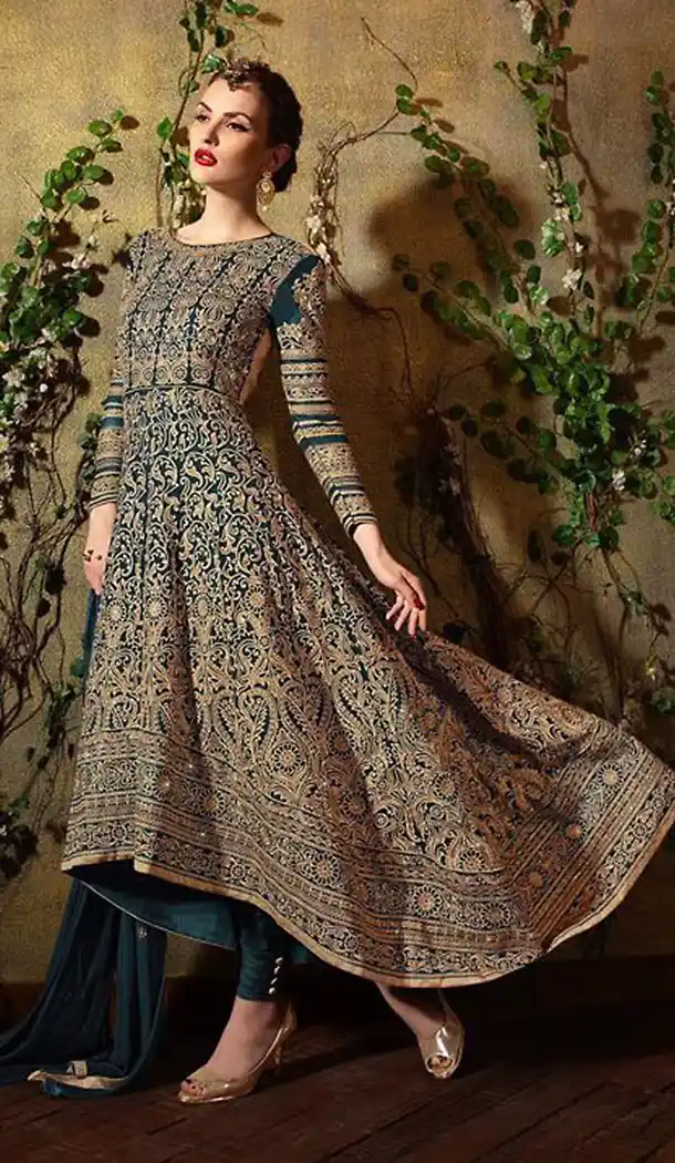Cadet Blue Georgette Stylish Pakistani Designer Stitched Narrow Pants Kameez with Dupatta | FH436369142