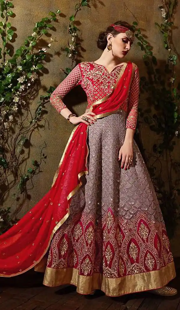 Red Georgette Stylish Pakistani Designer Stitched Churidar Kameez with Dupatta | FH436369143