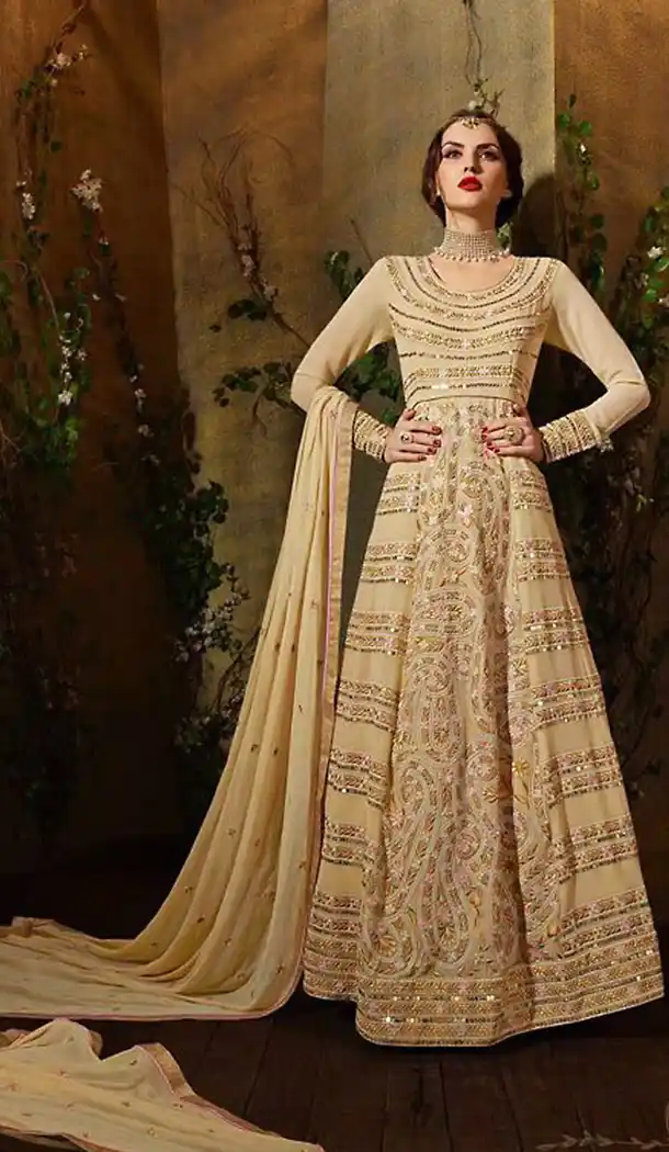 Tan Brown Georgette Stylish Pakistani Designer Stitched Churidar Kameez with Dupatta | FH436369144