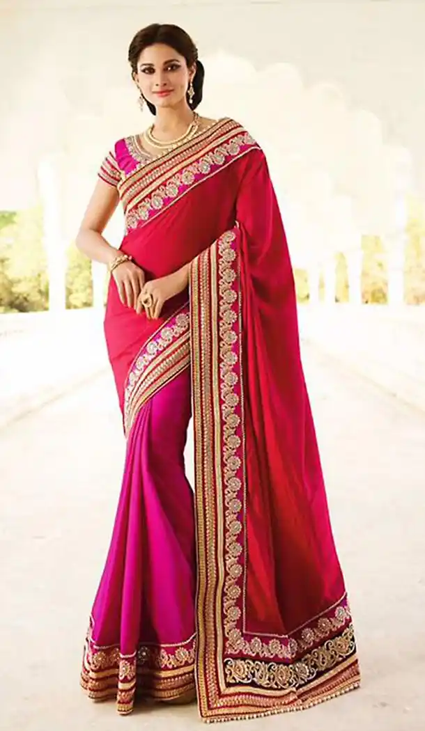 Deep Scarlet Georgette Traditional Look Contemporary Sarees with Stitched Blouse  | FH436569158
