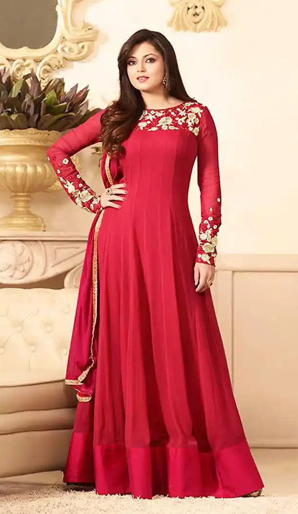 Crimson Georgette A Line Style Party Wear Stitched Salwar Kameez with Dupatta | FH436869186
