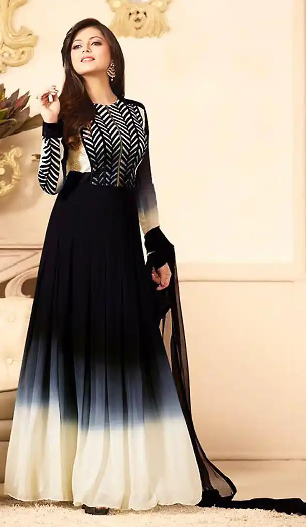Black Georgette A Line Style Party Wear Stitched Salwar Kameez with Dupatta | FH436869187