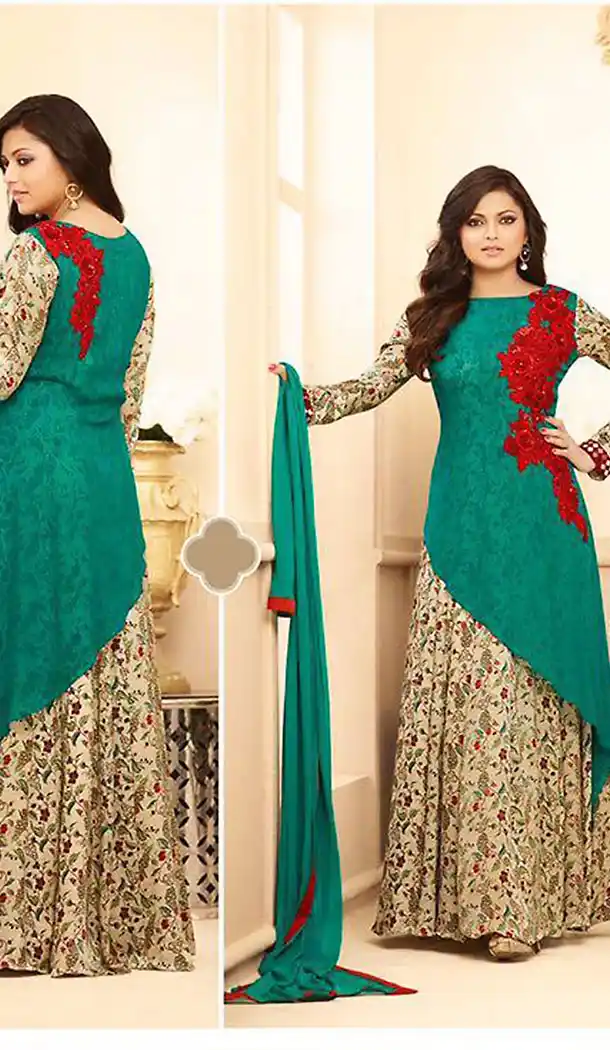 Emerald Georgette A Line Style Party Wear Stitched Salwar Kameez with Dupatta | FH436869188