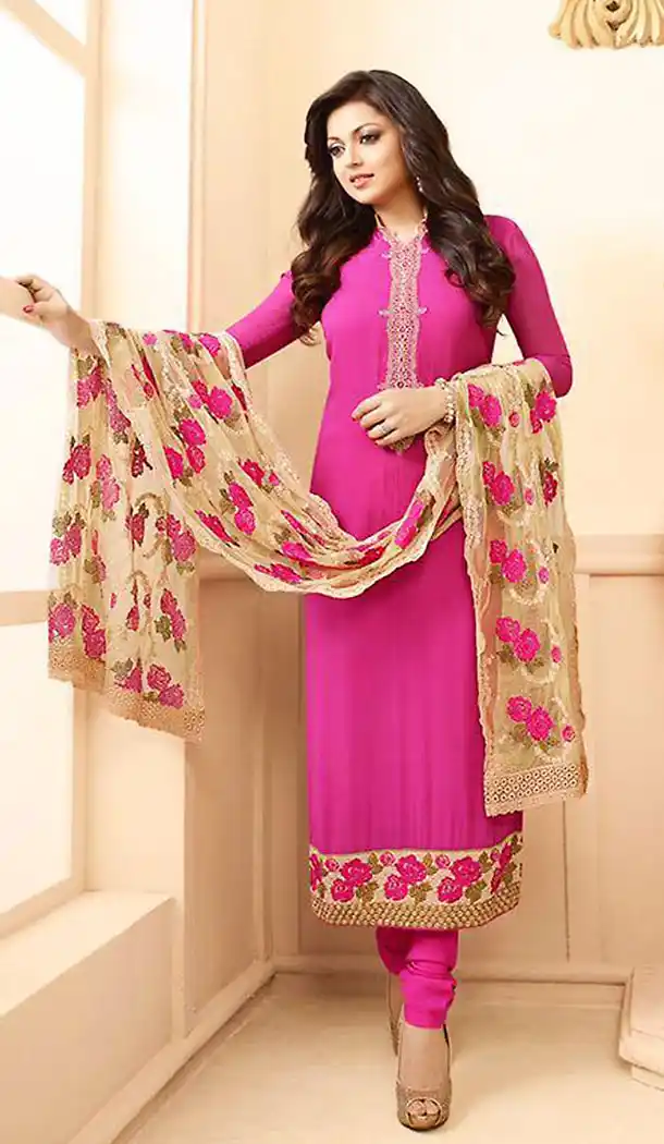 Deep Pink Georgette Straight Cut Style Party Wear Stitched Salwar Kameez with Dupatta | FH436869190